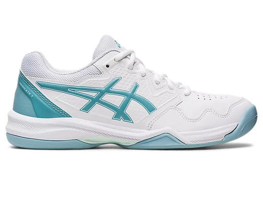 Asics women's Gel Dedicate 7 tennis shoe white/smoke blue