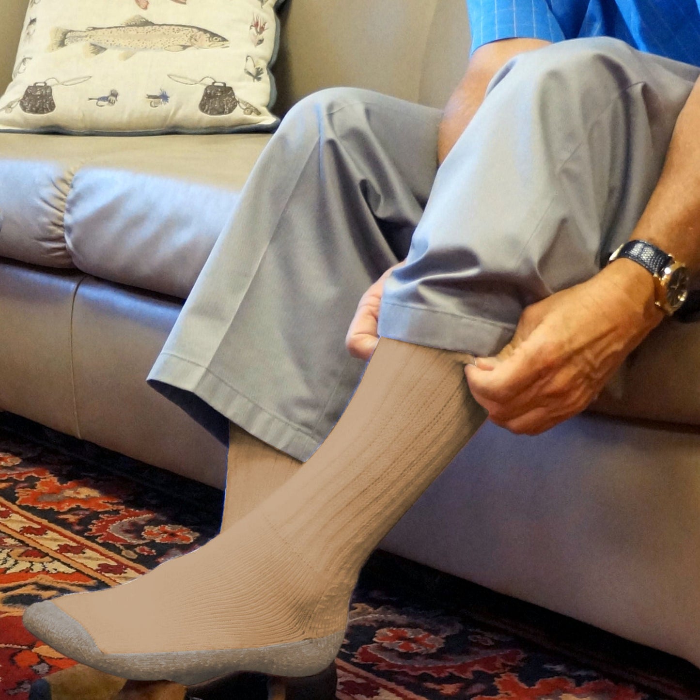 Cozy Diabetic Comfort Relax Fit Khaki Crew Socks