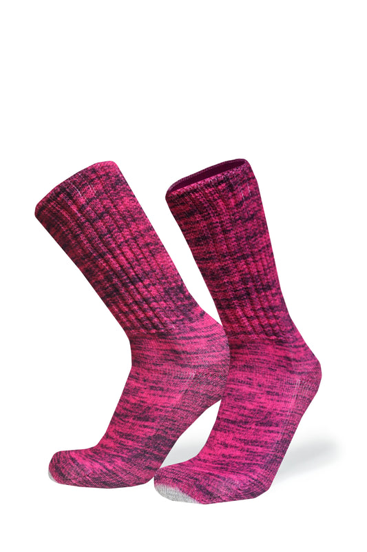 Cozy Diabetic Comfort Relax Fit Heather Magenta Crew Socks